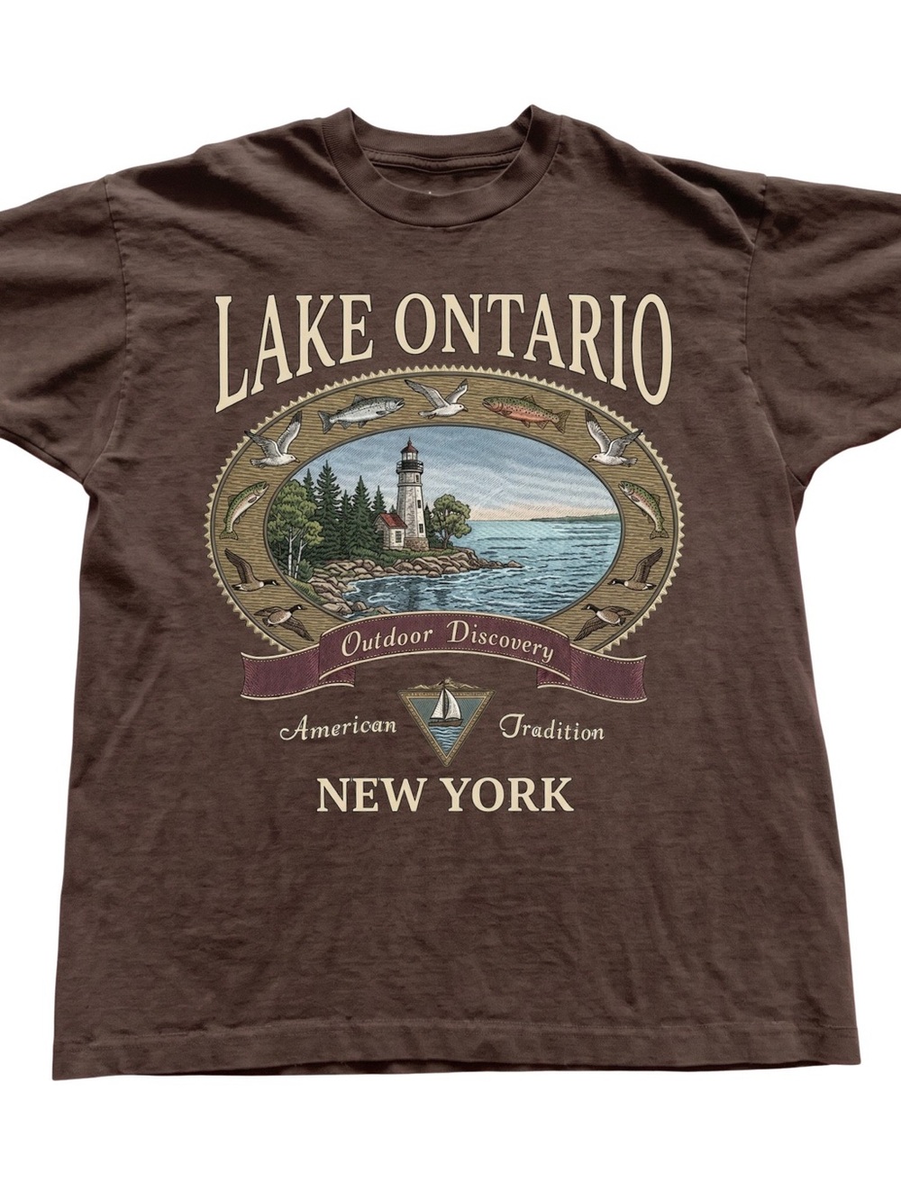 Gildan Brown Lake Ontario New York Graphic Tee, Gift For Her, For Him